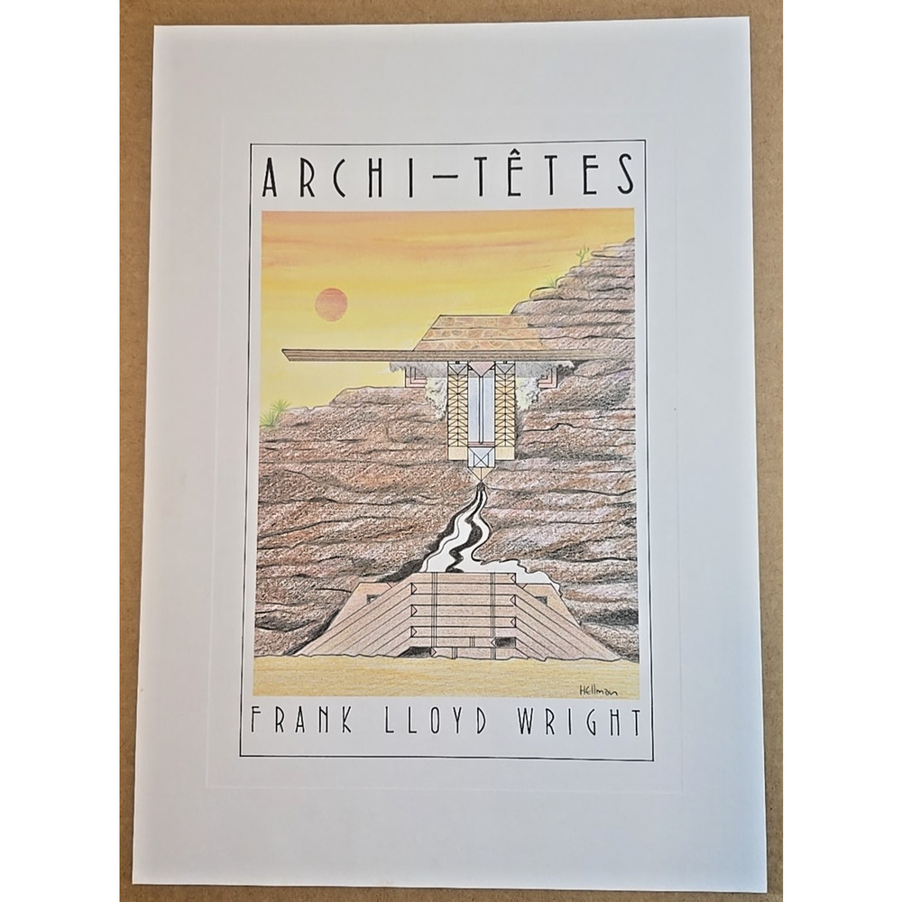 Unframed Lithograph "Frank Lloyd Wright" by Louis Hellman Archi-tetes Series WS9